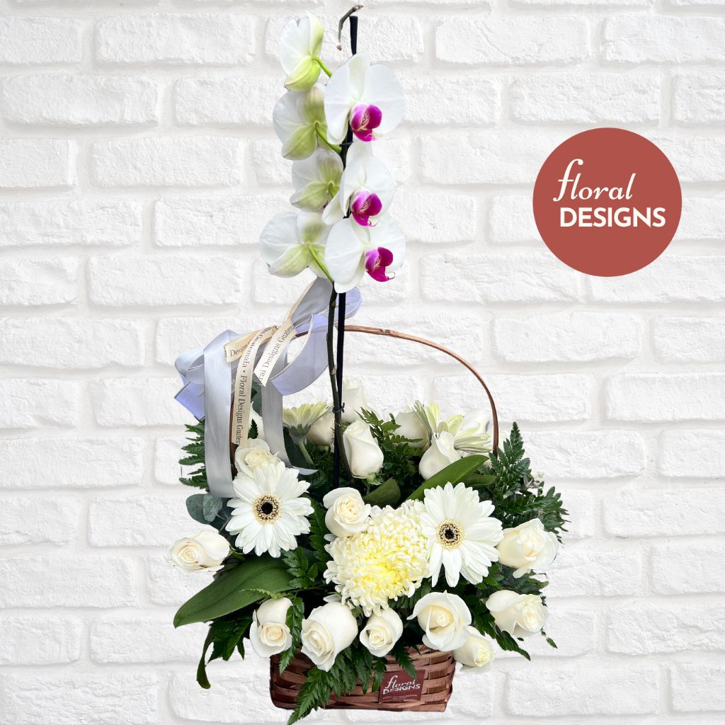 Cesta de orquídeas, gerberas y rosas