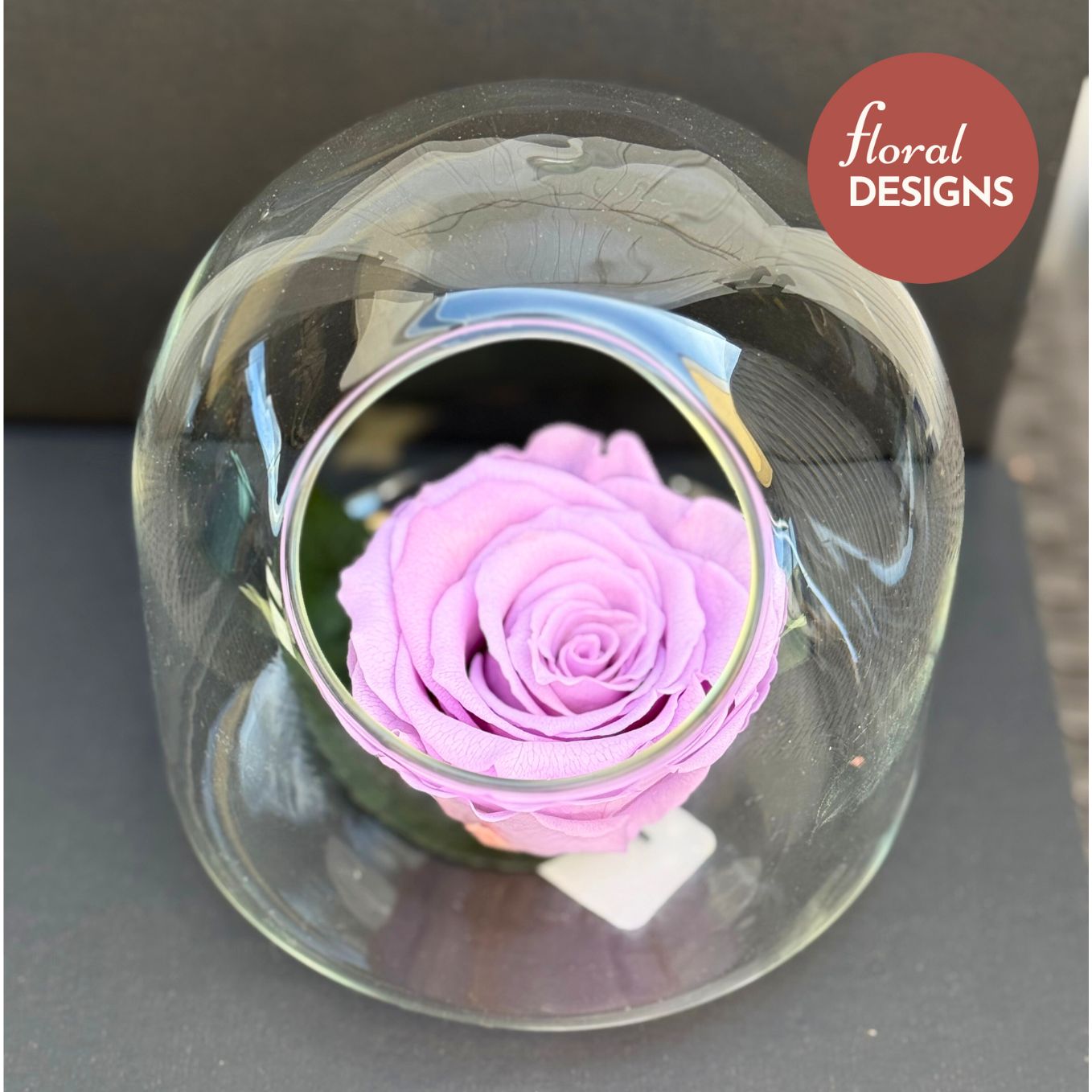Rosa preservada lila en cápsula de cristal
