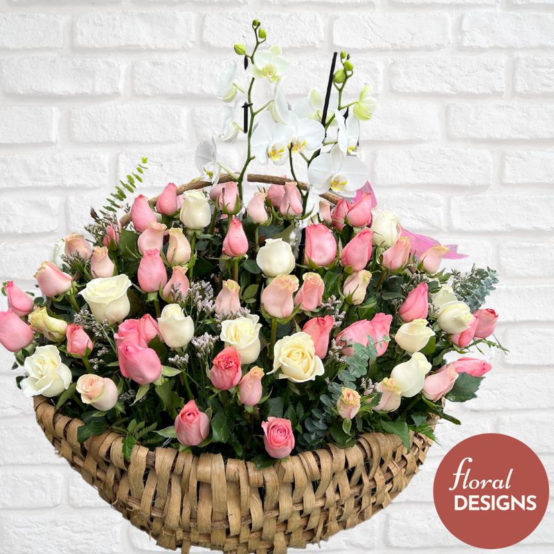 Jardin de rosas en tonos rosa