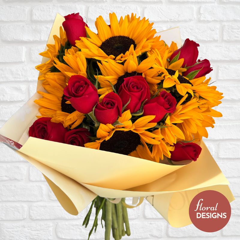 Bouquet de girasoles y rosas