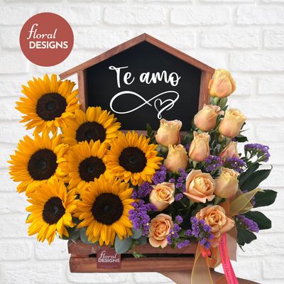 Casita de amor girasoles y rosas