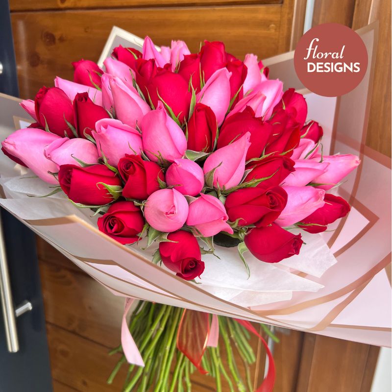 Love bouquet de 72 rosas rojo y rosado
