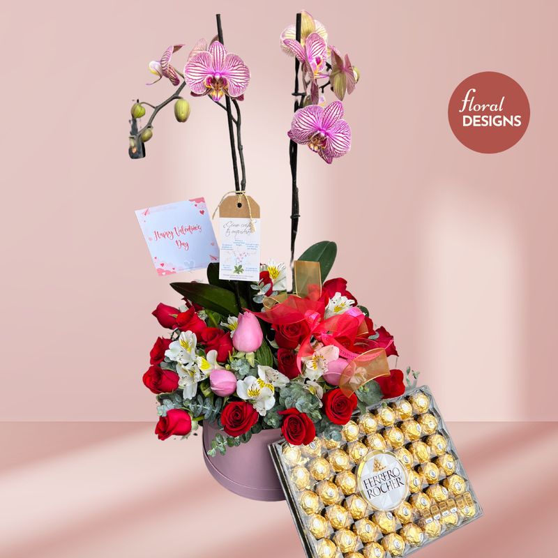 Valentine´s Box con orquídea + Caja de 48 Ferrero Rocher