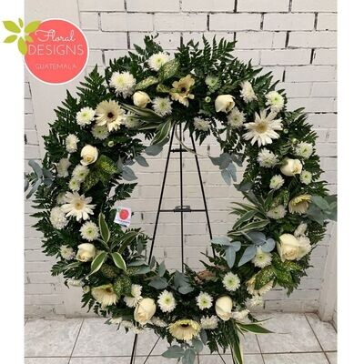 Corona de gerberas y rosas mediana blanca