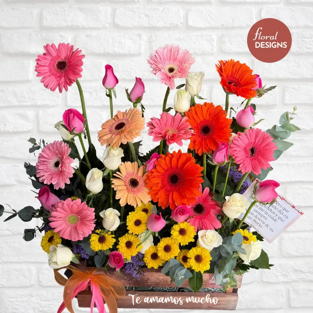 Caja rustica de flores mixtas