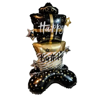 Standing Balloon Torre de Regalos Black and Gold