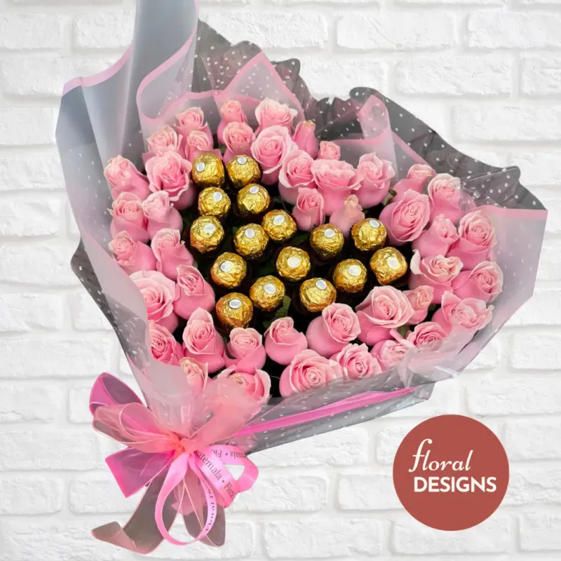 Amor de Chocolate Rosado | Rosas y Chocolates Ferrero Rocher