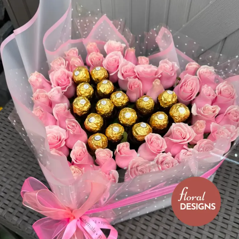 Amor de Chocolate Rosado | Rosas y Chocolates Ferrero Rocher
