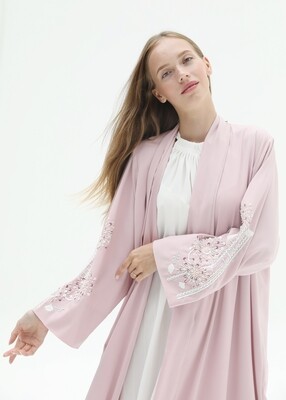 Open sleeve abaya with mint and pink embroidery