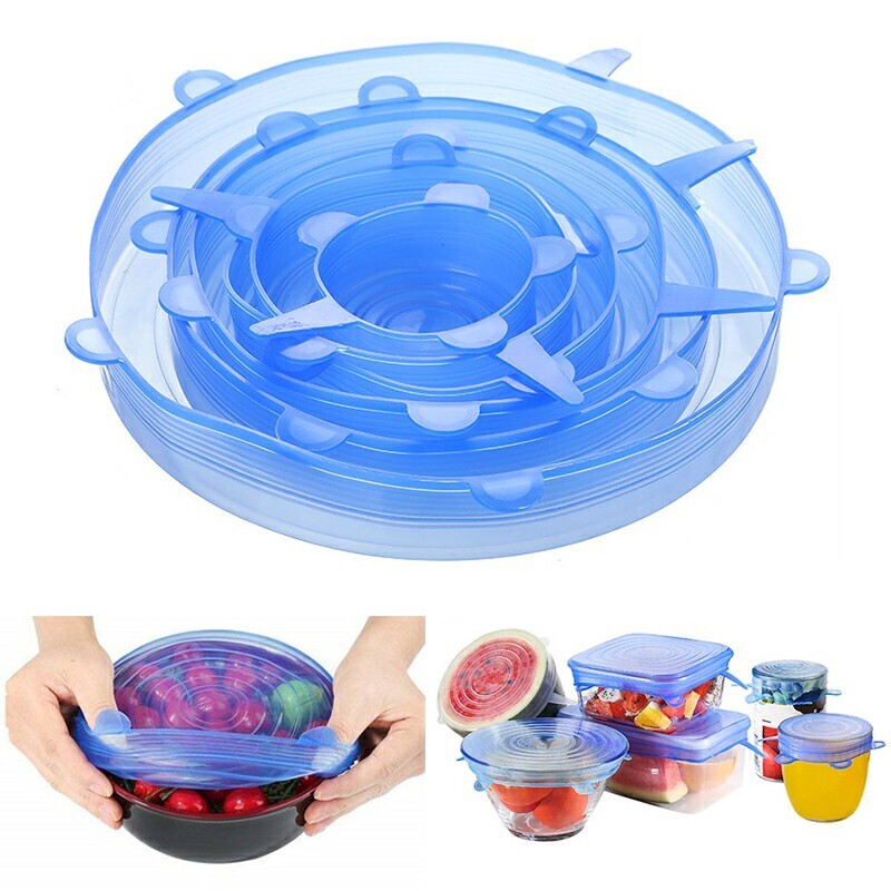 6 pcs Magic Silicone Stretch Lid Reusable Wrap Covers Microwave Oven Compatible -