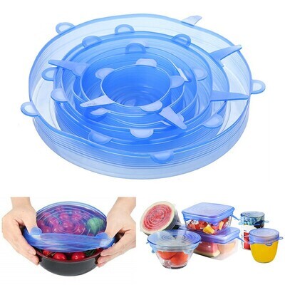 6 pcs Magic Silicone Stretch Lid Reusable Wrap Covers Microwave Oven Compatible -