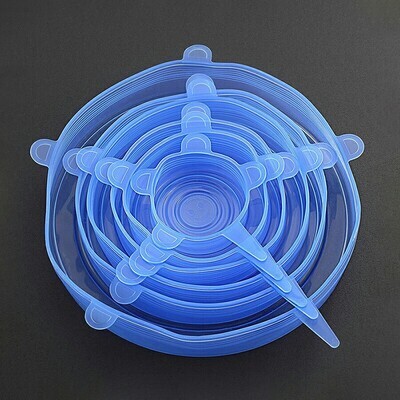 6 pcs Magic Silicone Stretch Lid Reusable Wrap Covers Microwave Oven Compatible -