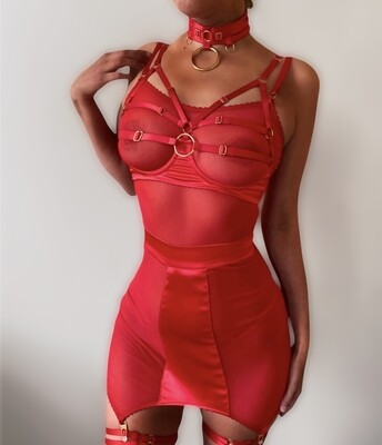 Комплект нижнего белья + платье из сеточки New collection &quot;red vandalism&quot;