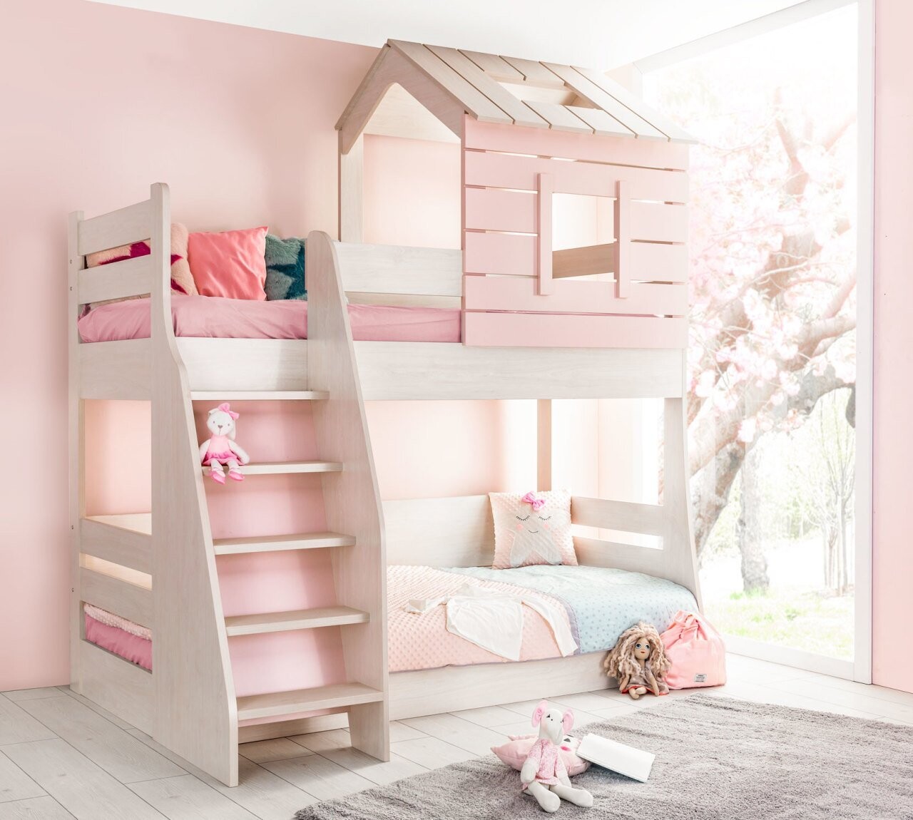 PINK HOUSE BUNK BED 90x200