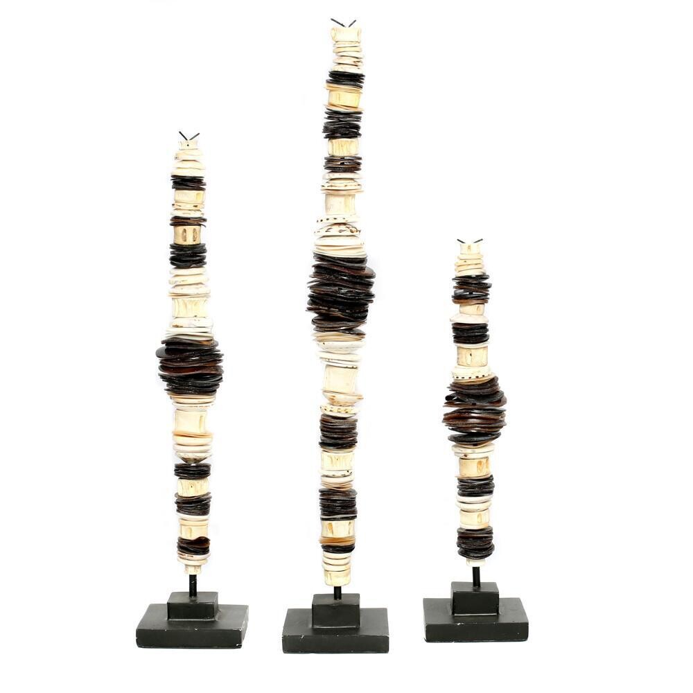 BLACK AND WHITE SHELL ON STAND- SET OF 3 DECORATION