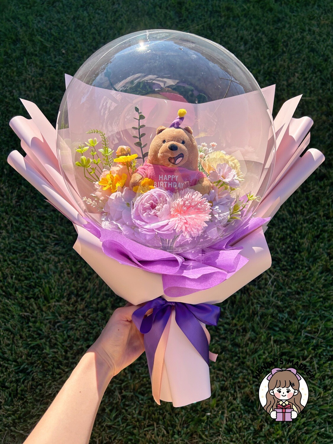 HBD Grizzly Bear Balloon Bouquet