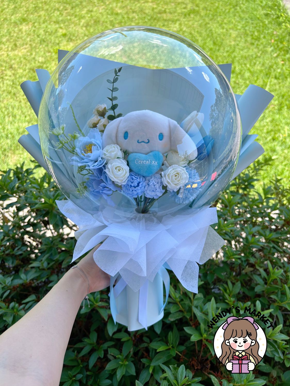 Balloon Plush Bouquet (Personalised Heart Sanrio)