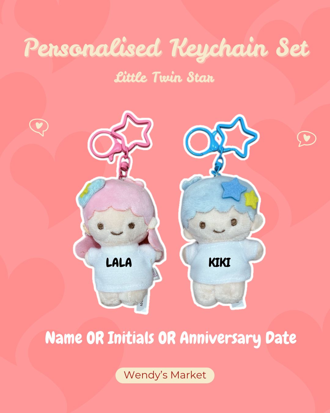 Personalised Keychain Set (Little Twin Stars)