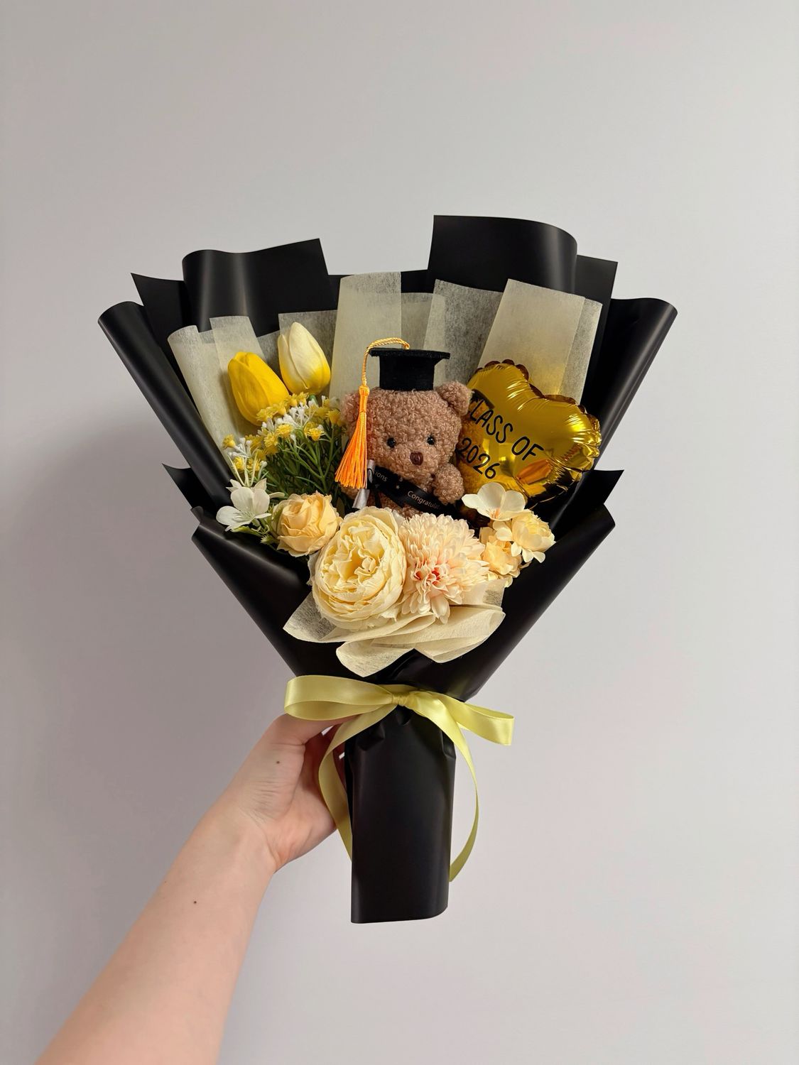 Graduation Bouquet, Type of bouquet: Graduation Teddy Bear Bouquet A (Yellow)