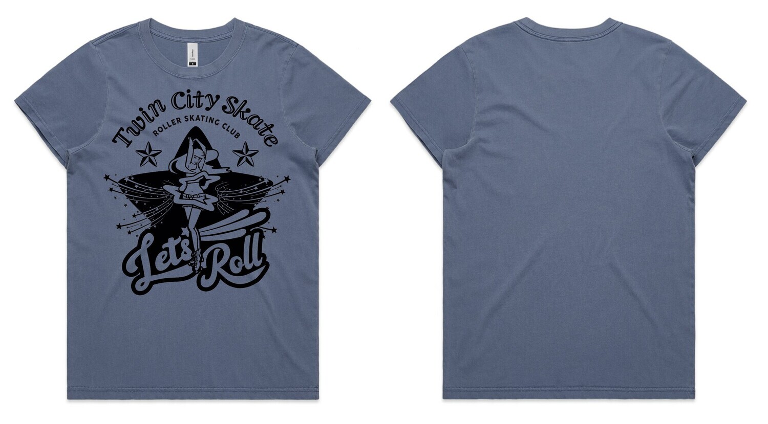 LIMITED EDITION 1 Year &#39;Let&#39;s Roll&#39; Spinning Skater Women&#39;s Tee (Faded Blue)