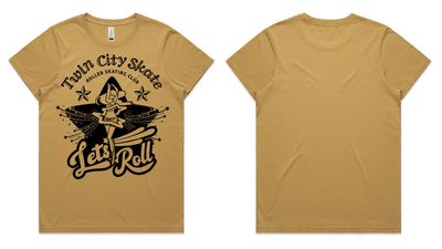 LIMITED EDITION 1 Year &#39;Let&#39;s Roll&#39; Spinning Skater Women&#39;s Tee (Faded Mustard)
