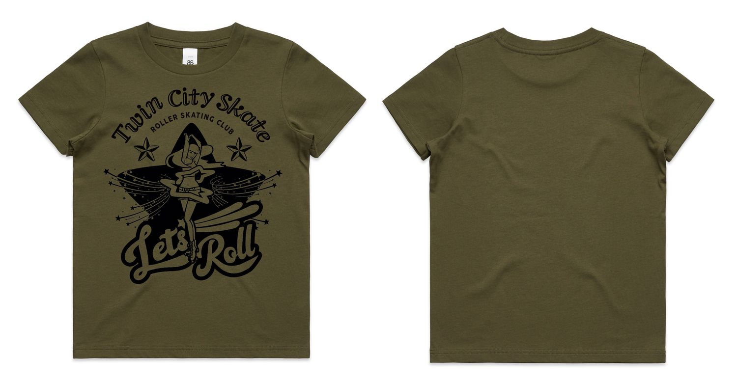 LIMITED EDITION 1 Year &#39;Let&#39;s Roll&#39; Spinning Skater Kids&#39; Tee - Army (Khaki)