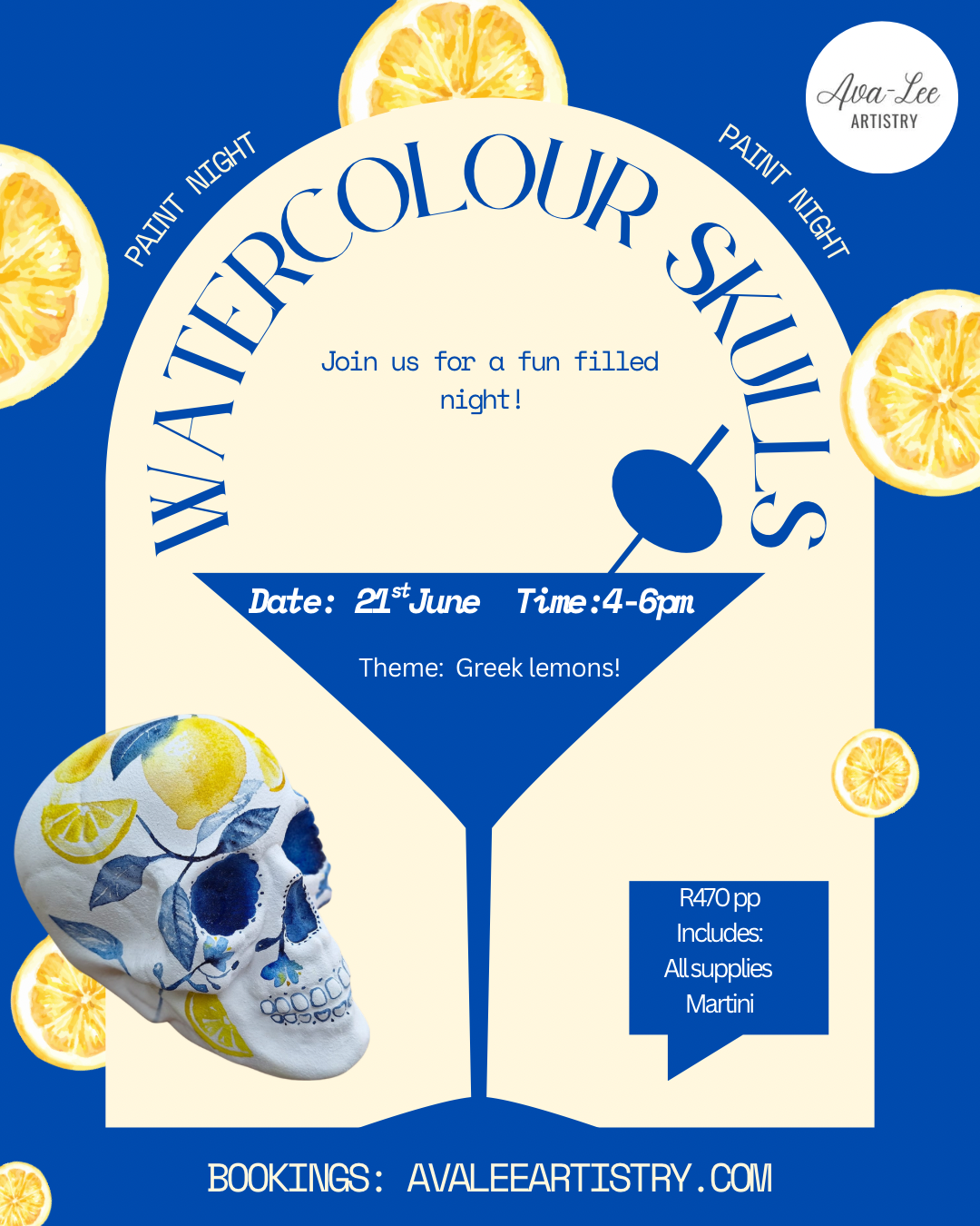 Watercolour skull night. (Greek lemons)