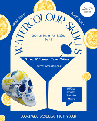 Watercolour skull night. (Greek lemons)
