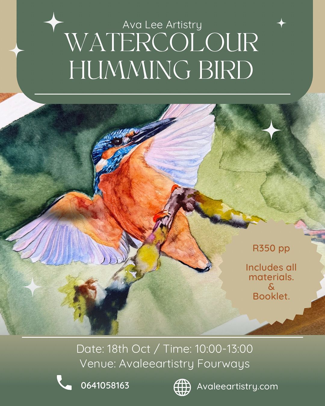 Watercolour Kingfisher workshop