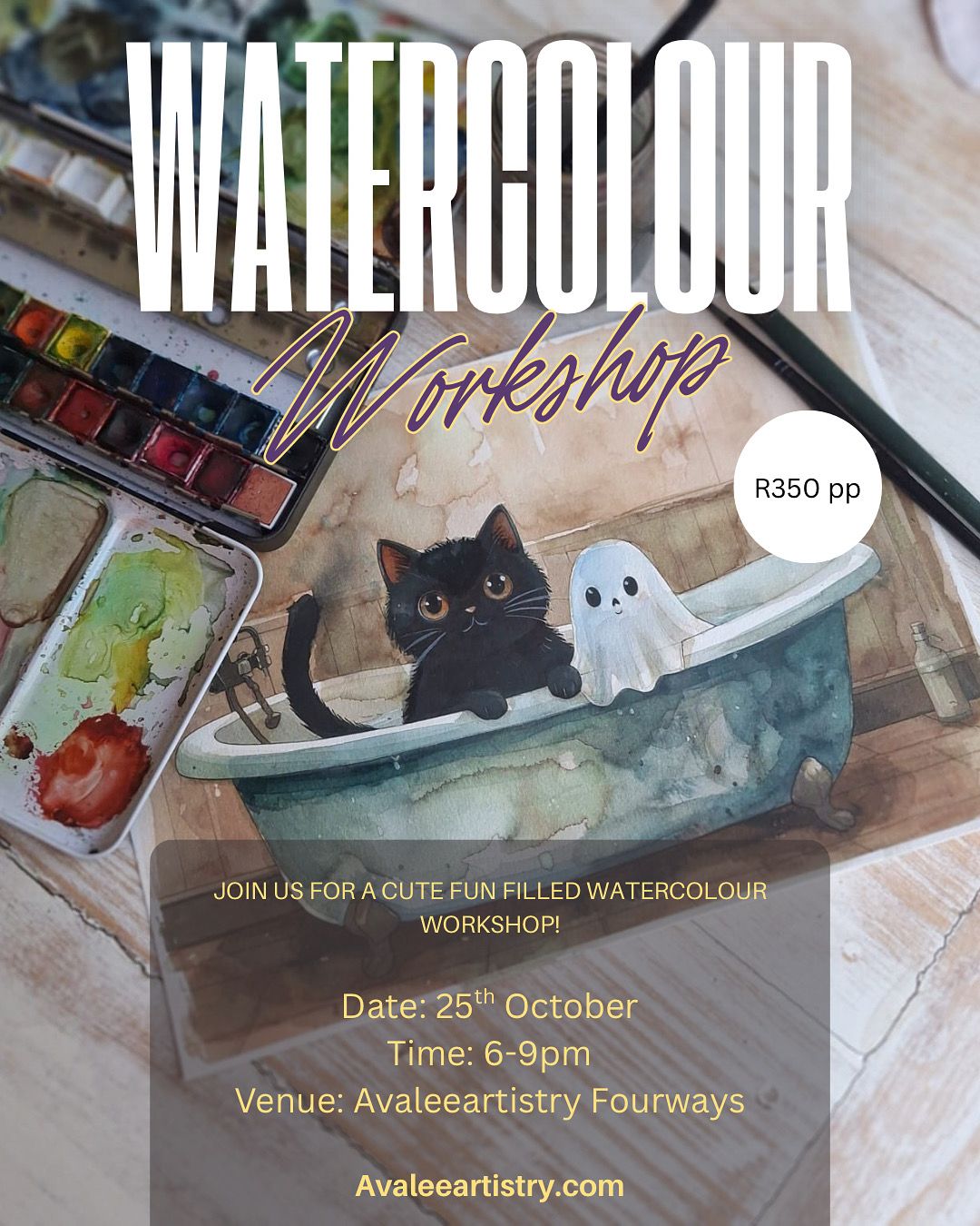 Watercolour ghost &amp; kitty