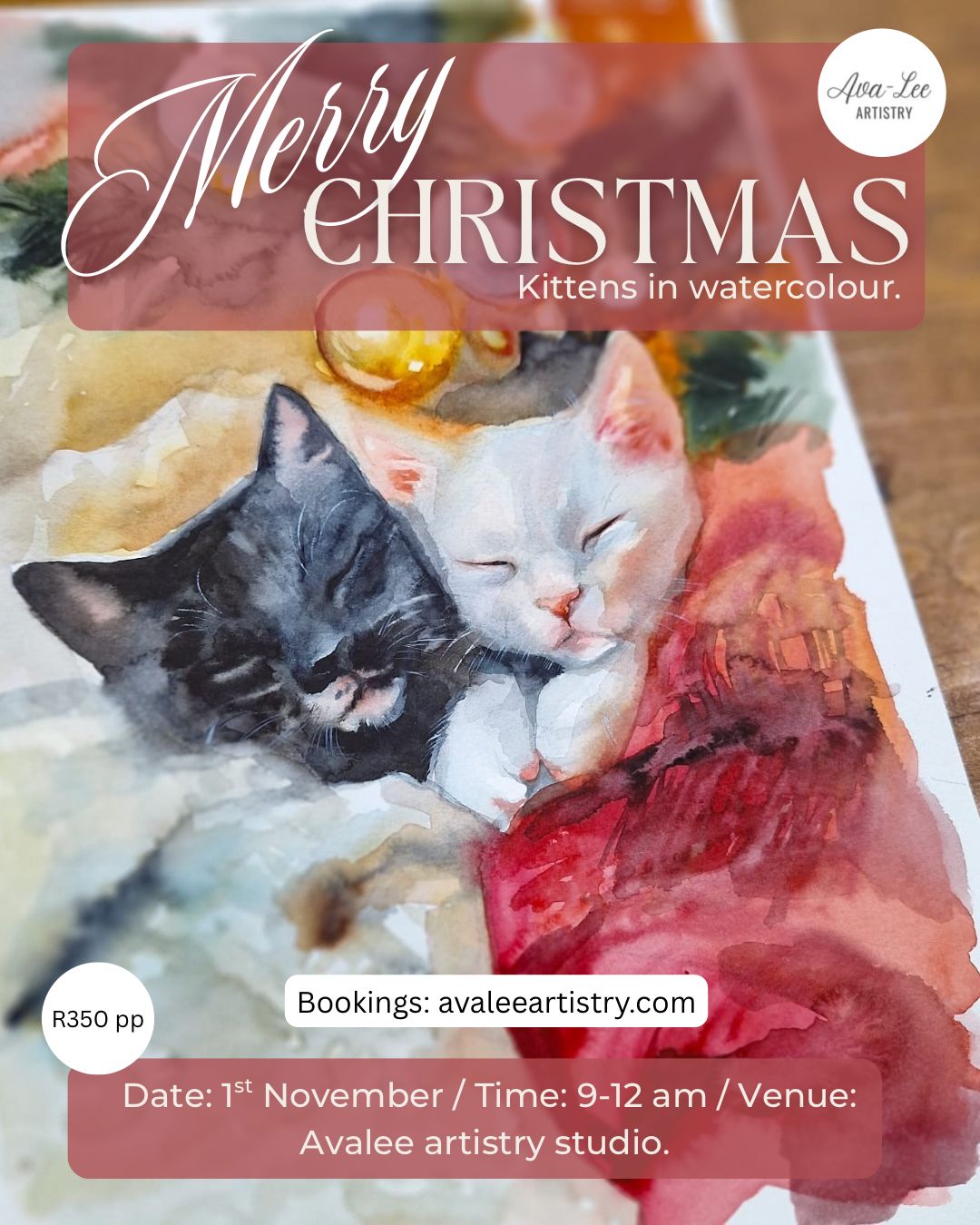 Watercolour Christmas kittens