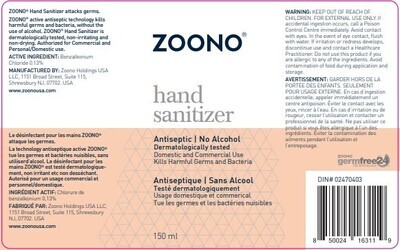 24Hour Germ Free Zero Alcohol Hand sanitizer 150ml