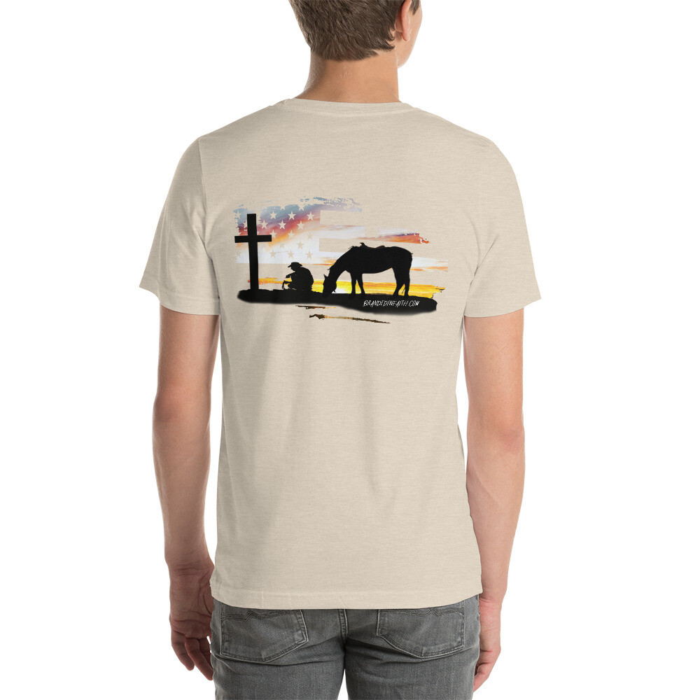 Cowboy Kneeling Sunset Flag Short-Sleeve Unisex T-Shirt