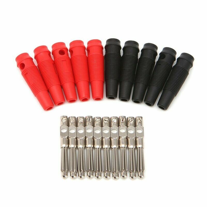 10x spring-loaded banana plugs 5x red 5x black screwable, solderless 10x spring-loaded banana plugs 5x red 5x black screwable, solderless