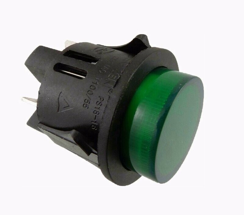 Pressure switch installation ø 25mm 250V 16A green illuminated ON-OFF, (latching), flat plug 6.3mm