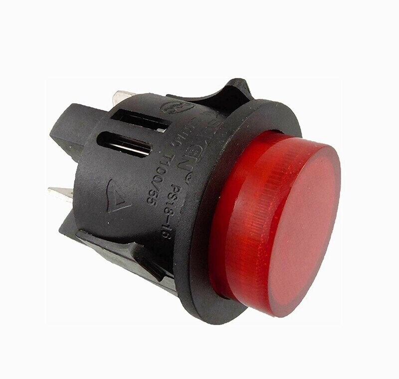 Pressure switch installation ø 25mm 250V 16A red illuminated ON-OFF, (latching), flat plug 6.3mm