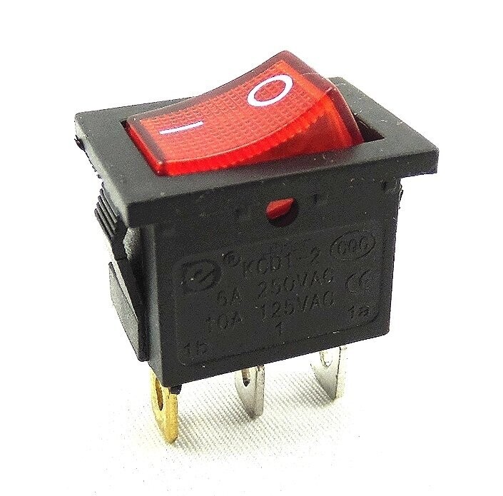 Rocker switch 19 x 13 mm, 3 pin, 6 A, 250 V ~ rocker illuminated, with color selection