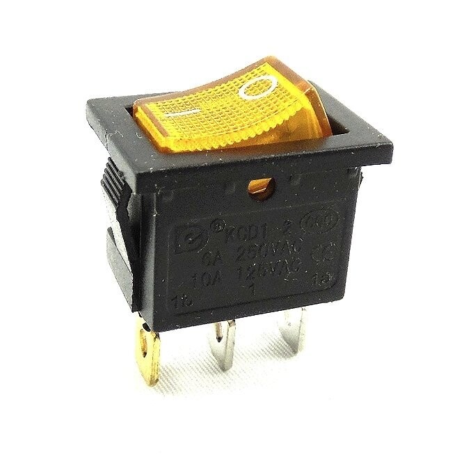 Rocker switch 19 x 13 mm, 3 pin, 6 A, 250 V ~ rocker illuminated, with color selection