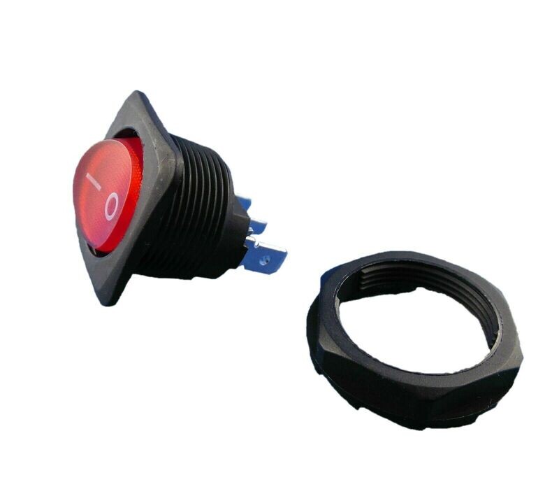 Rocker switch ø 20mm 250V 6A red, illuminated ON-OFF, with screw fastening ring