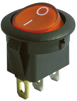 Rocker switch installation dimensions: 20mm-Ø, illuminated red rocker, 250V / 6.5A