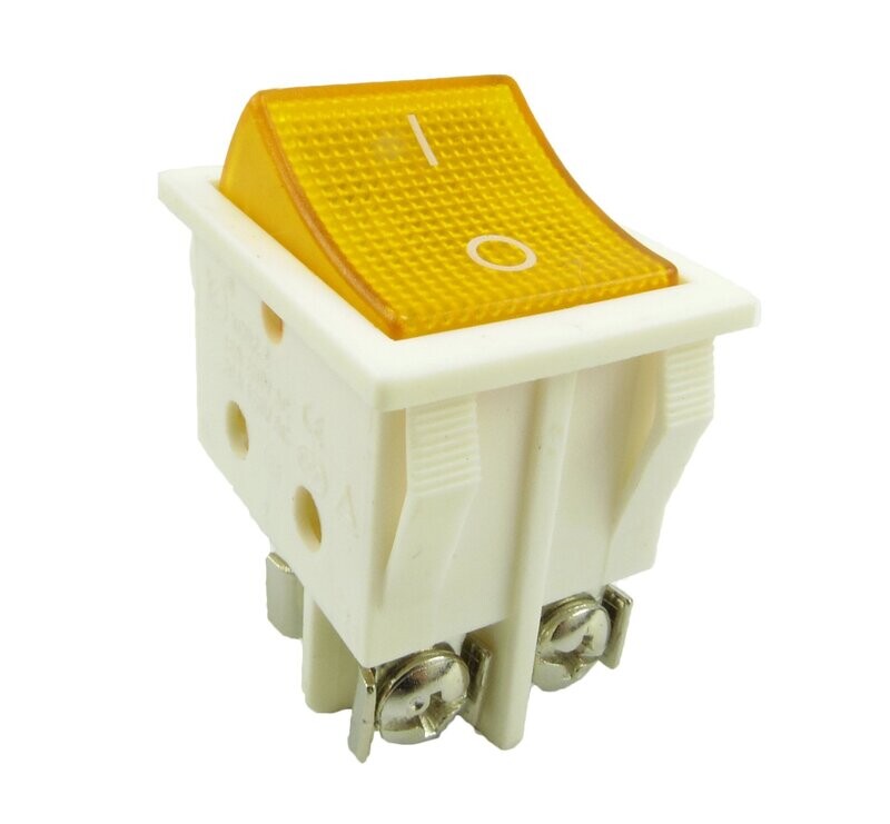 Rocker switch with screw contacts, device switch, 4 pin 16A, 250V ~ white housing, rocker with color selection