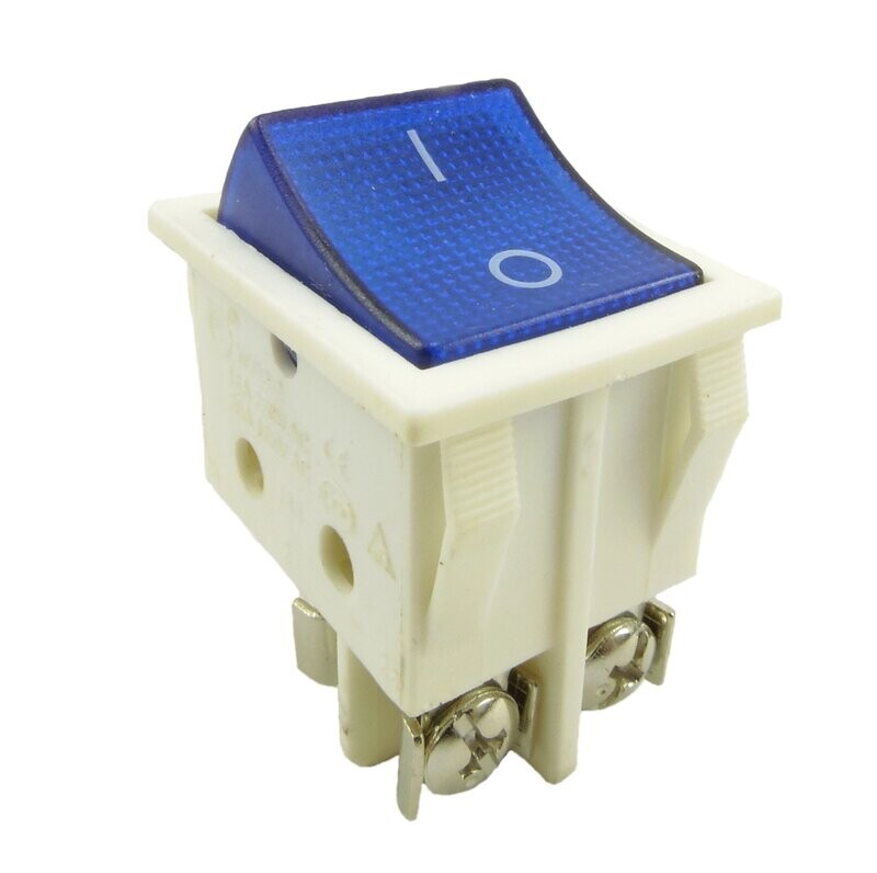Rocker switch with screw contacts, device switch, 4 pin 16A, 250V ~ white housing, rocker with color selection