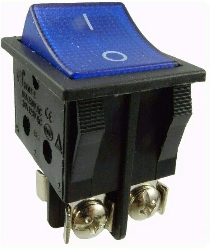 Rocker switch with screw contacts, device switch, 4 pin 16A 250 ~ black housing, rocker with color selection, illuminated