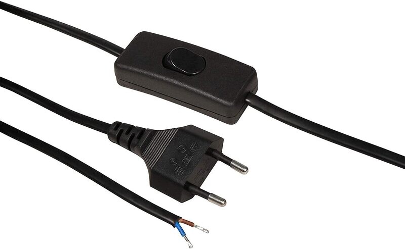 Euro power cord with cord switch and bare ends, 2m, black Euro power cord with cord switch and bare ends, 2m, black