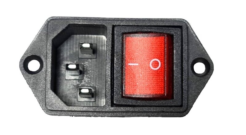 Cold device plug connector C-14 with switch, IEC 60320, 250V AC 10A with color selection