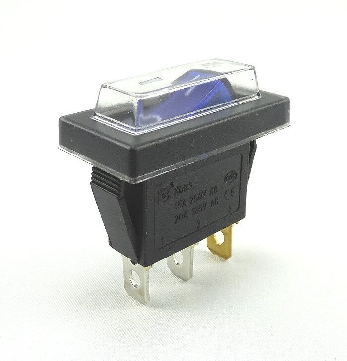 3 pin rocker switch Illuminated at 230V 15A with waterproof cover 3 pin rocker switch Illuminated at 230V 15A with waterproof cover
