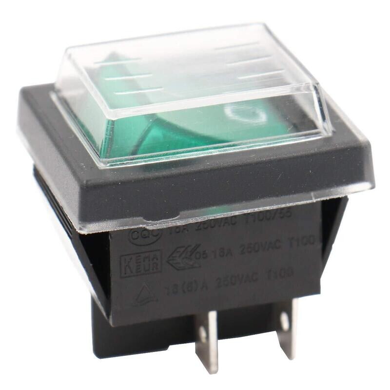 Rocker switch with waterproof cover Device switch, 2 pole (4pin) 16A 250VAC 28.5 * 21.5mm rocker illuminated, with color selection