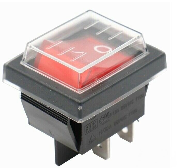 Rocker switch with waterproof cover Device switch, 2 pole (4pin) 16A 250VAC 28.5 * 21.5mm rocker illuminated, with color selection