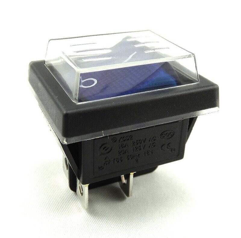 Rocker switch with waterproof cover Device switch, 2 pole (4pin) 16A 250VAC 28.5 * 21.5mm rocker illuminated, with color selection