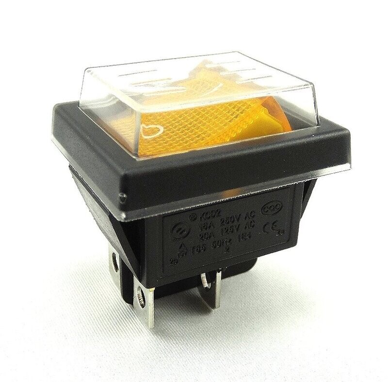 Rocker switch with waterproof cover Device switch, 2 pole (4pin) 16A 250VAC 28.5 * 21.5mm rocker illuminated, with color selection